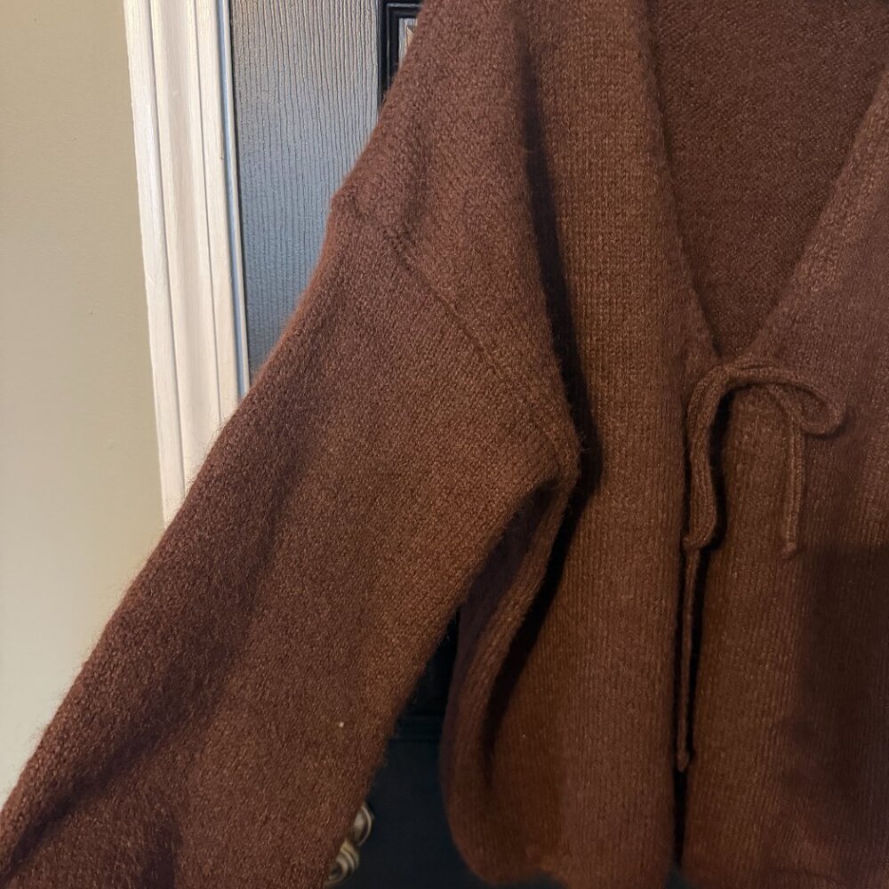 NWOT Altared State Womens Oversized Sweater Tie Cardigan Dark Brown Medium - Picture 2 of 5